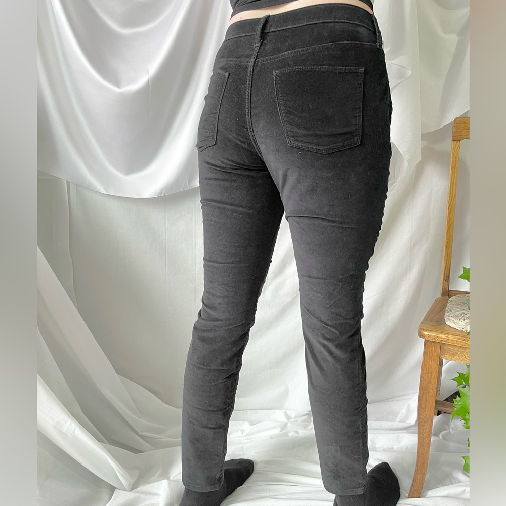 Black Velvet High Waisted Straight Leg Pants - 14
